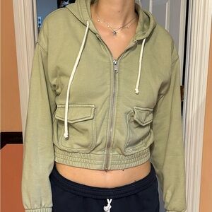 Aerie Sage Green Cropped Utility Jacket